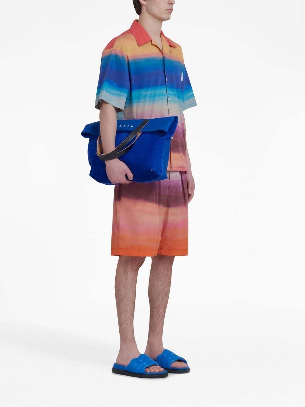 Marni Painterly-print Pleated Cotton Shorts In Red