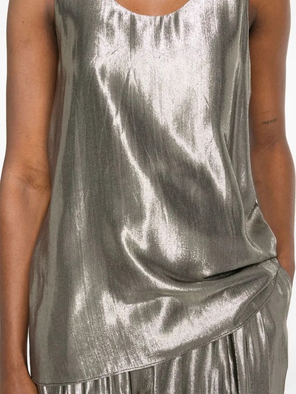 Philosophy Di Lorenzo Serafini Sleeveless Silk-blend Top With Rounded Neckline In Metallic