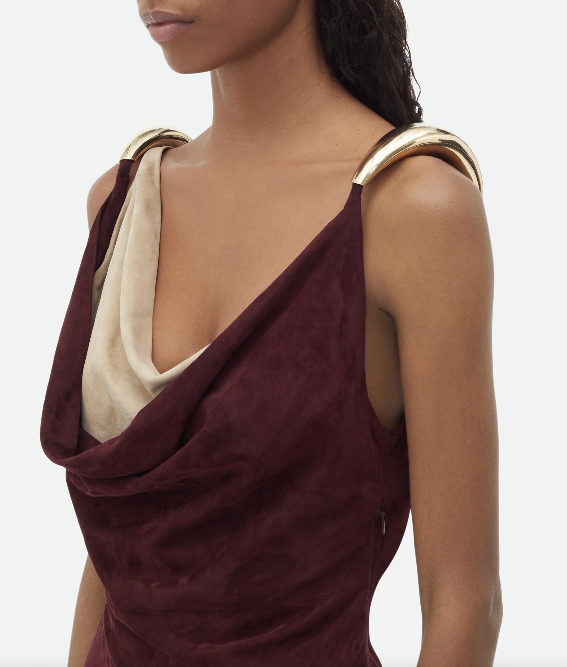 Bottega Veneta Fluid Suede Sleeveless Knee-length Dress In Brown