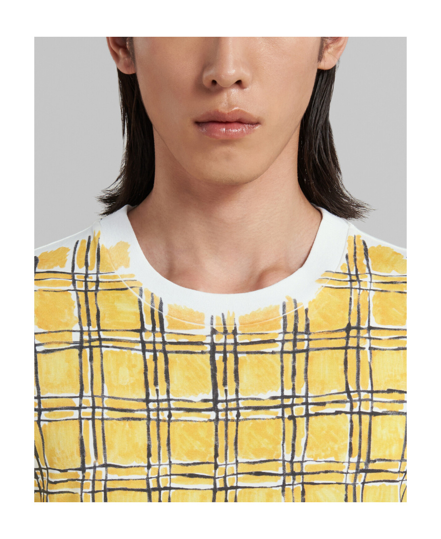 Marni Grid-pattern Cotton T-shirt In Multicolor