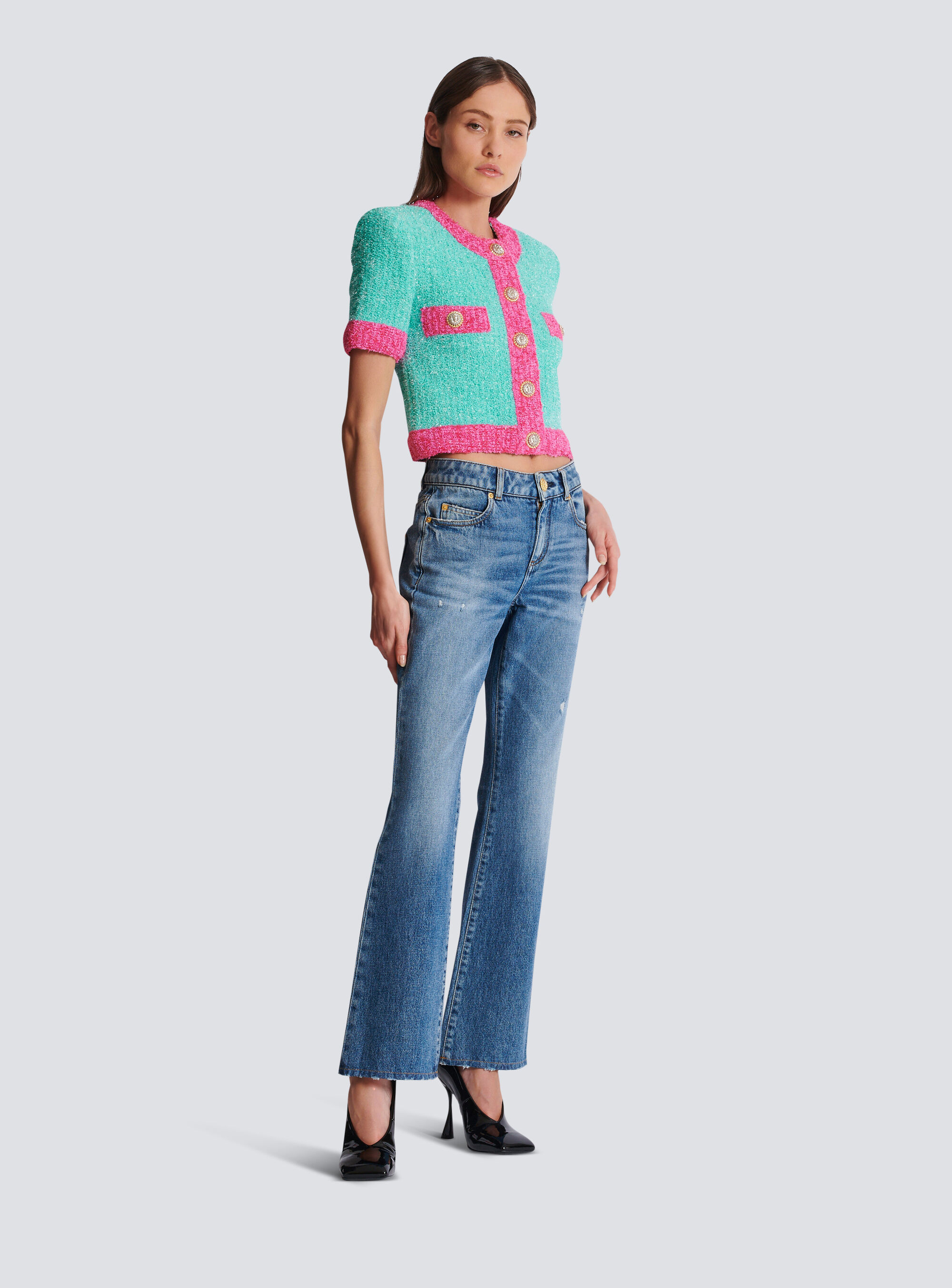 Balmain Short-sleeved Sweater In Green