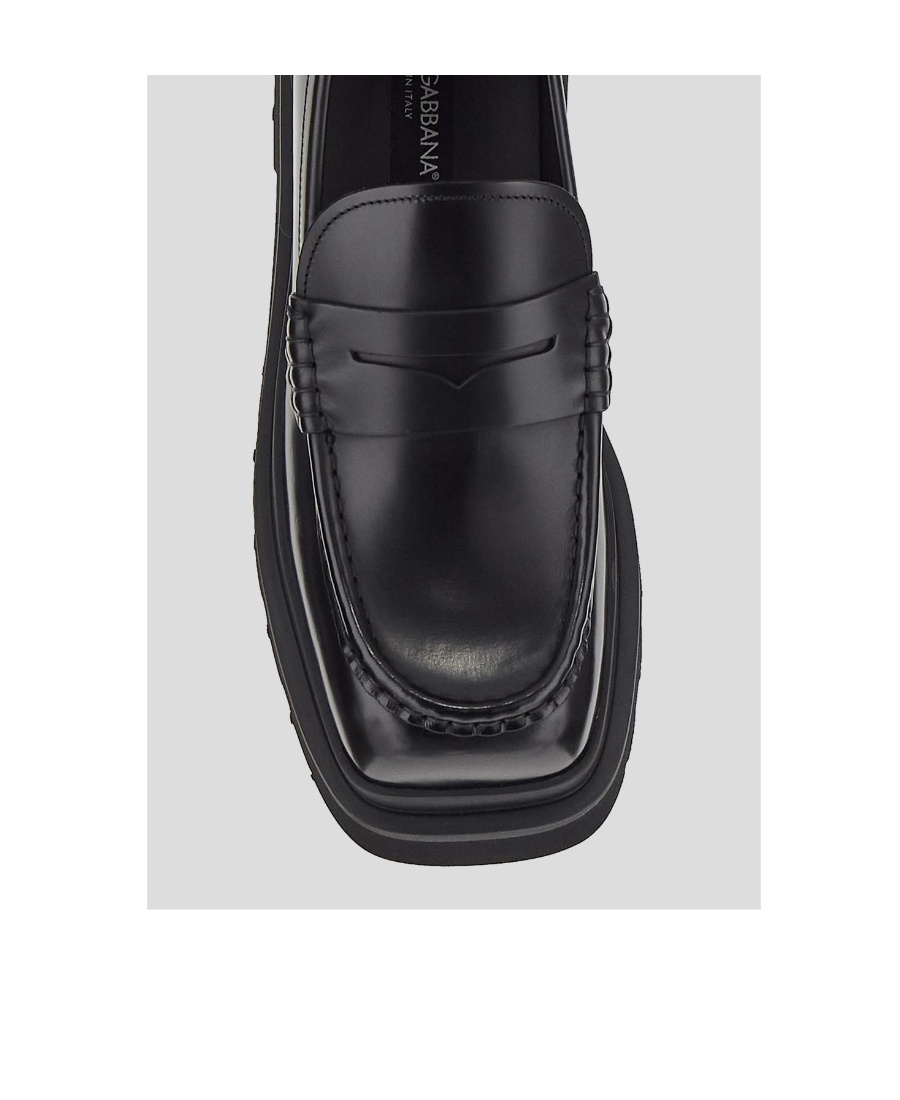 Dolce & Gabbana Brushed Leather Penny Loafers In Black