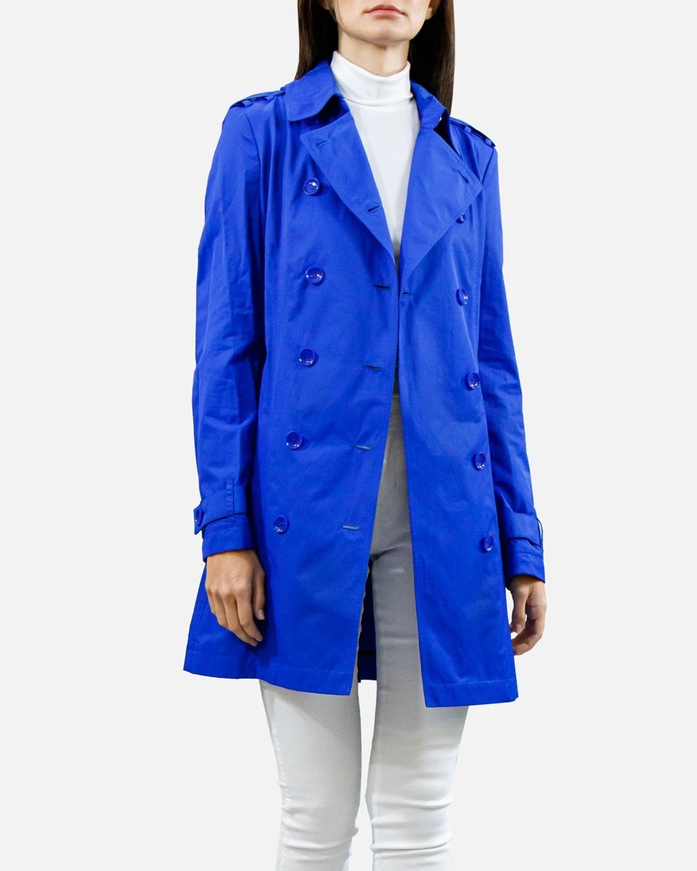 Armani Jeans Double-breasted Medium-length Trench Coat In Blue