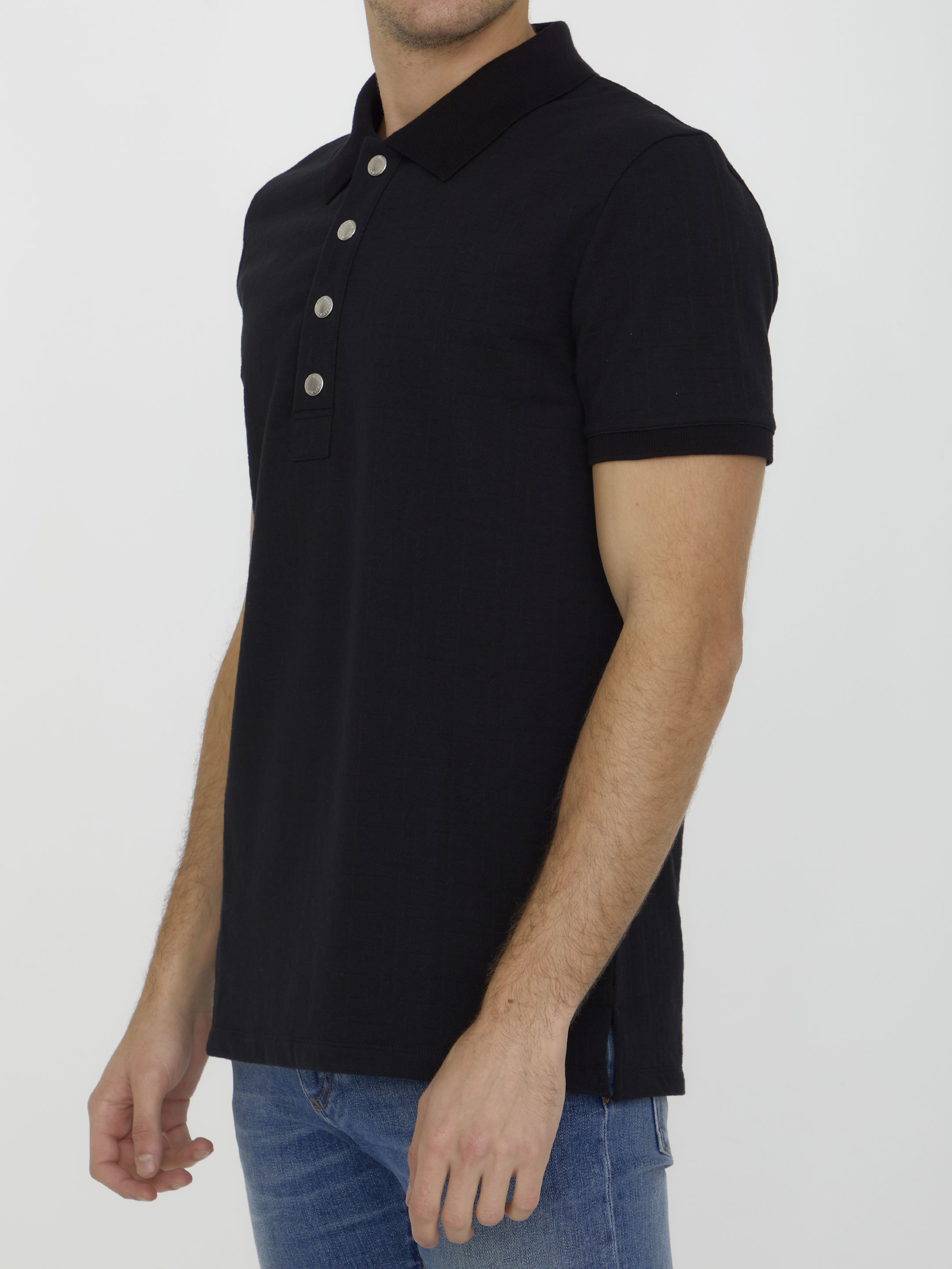 Shop Balmain Embossed-buttons Polo Shirt In Black