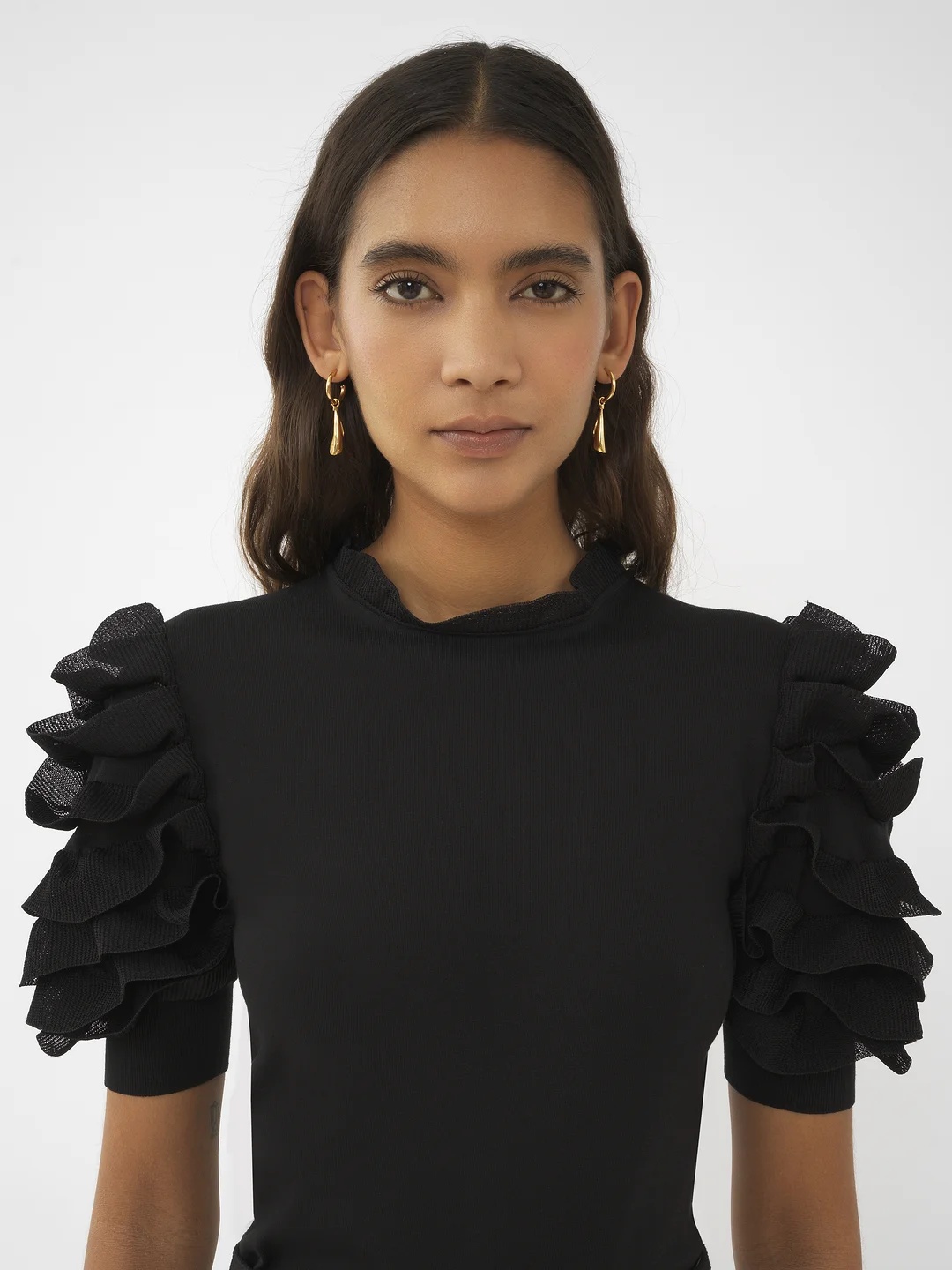Chloé Short-sleeved Lotus Leaf Edge T-shirt In Black