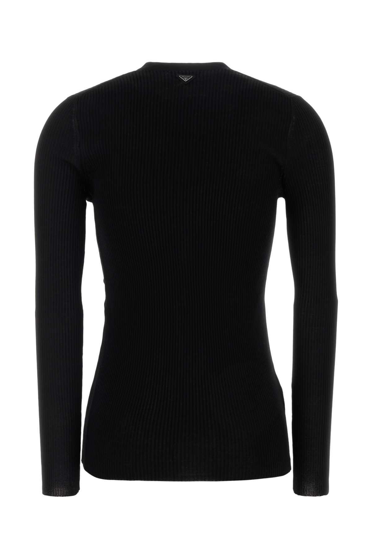 Prada Cotton Cardigan With Long Sleeves And V Neck In Black