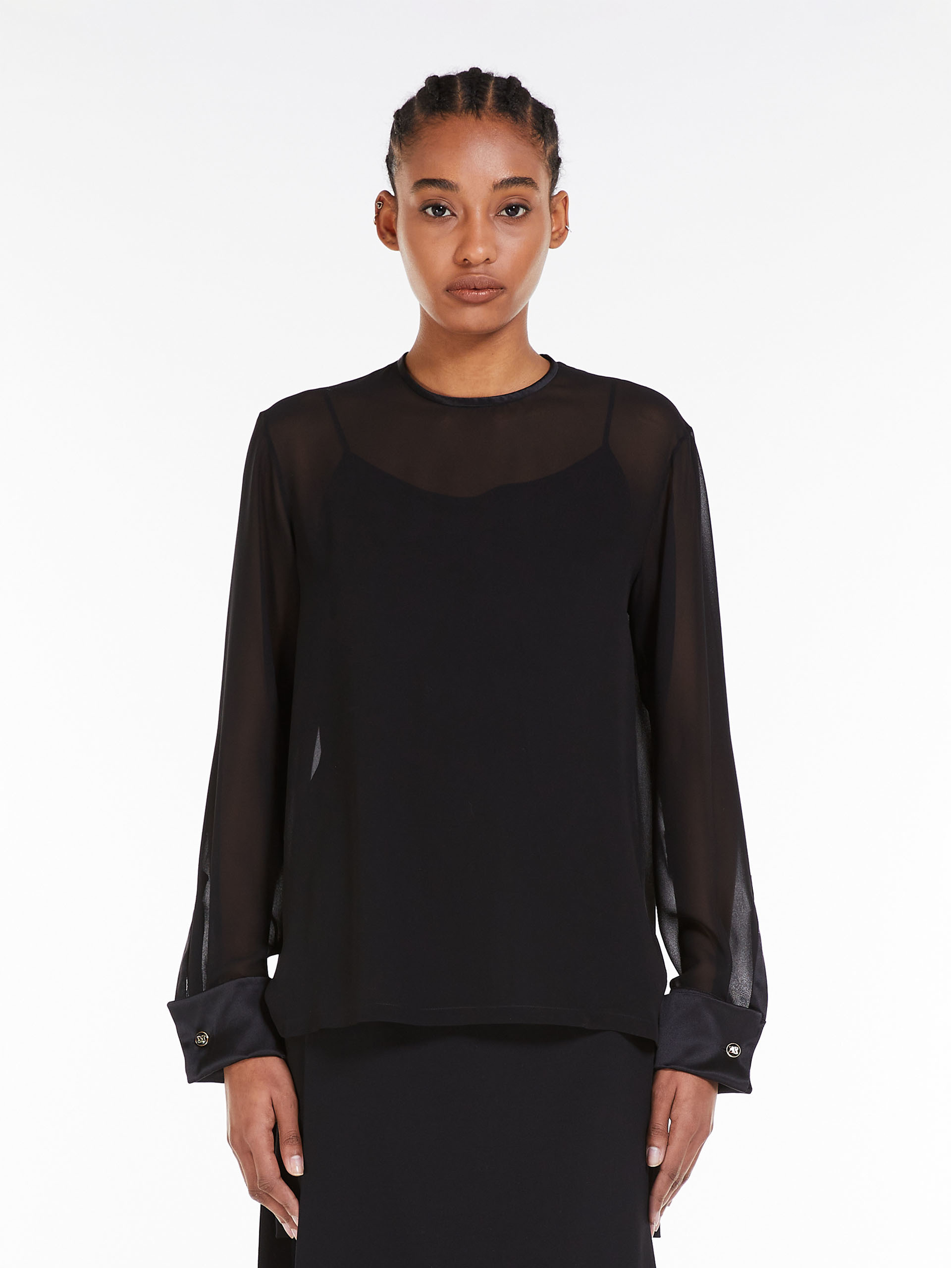 Max Mara Layered Chiffon Blouse In Black