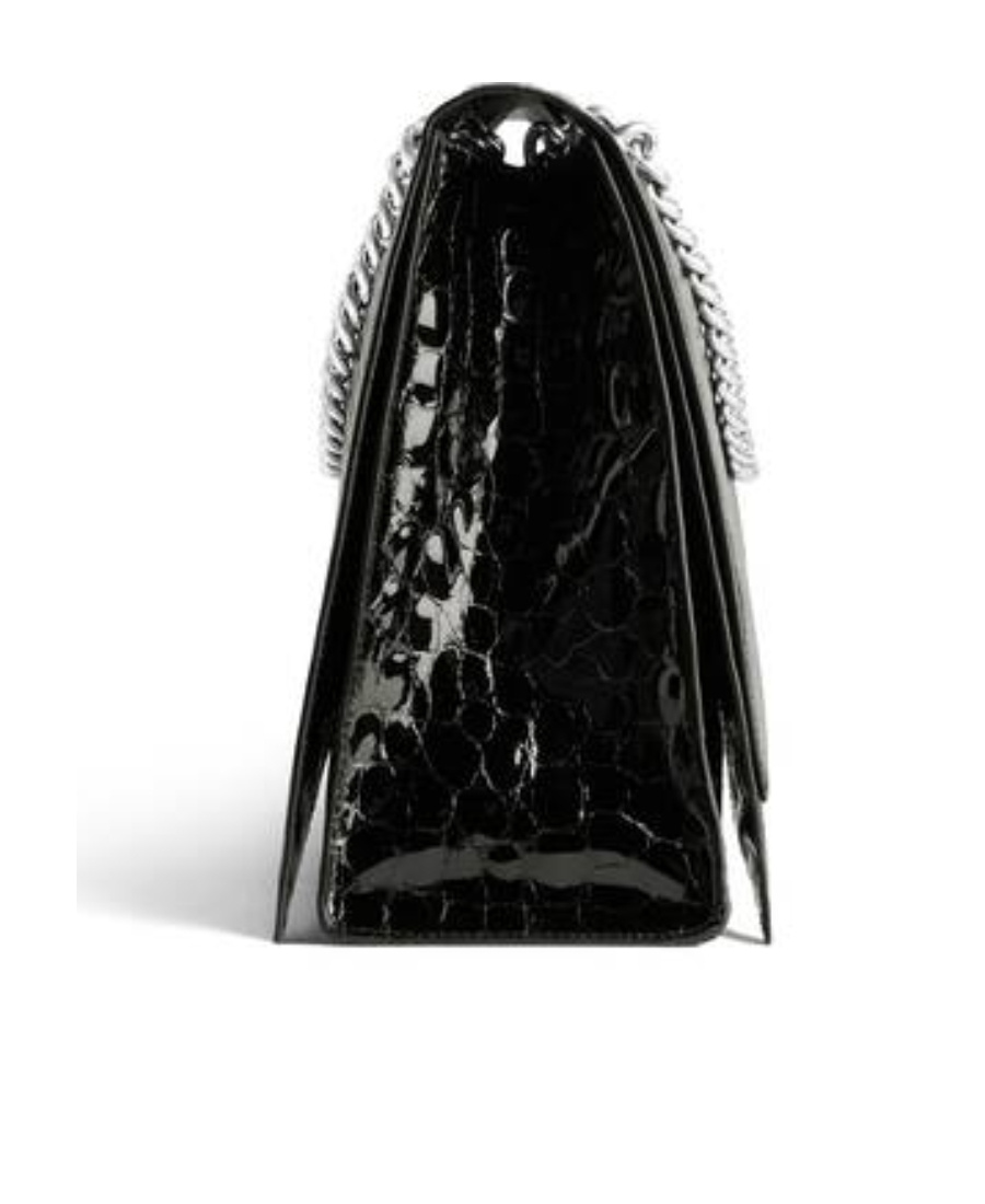 Balenciaga Crush Large Crocodile Embossed Chain Shoulder Bag In Black