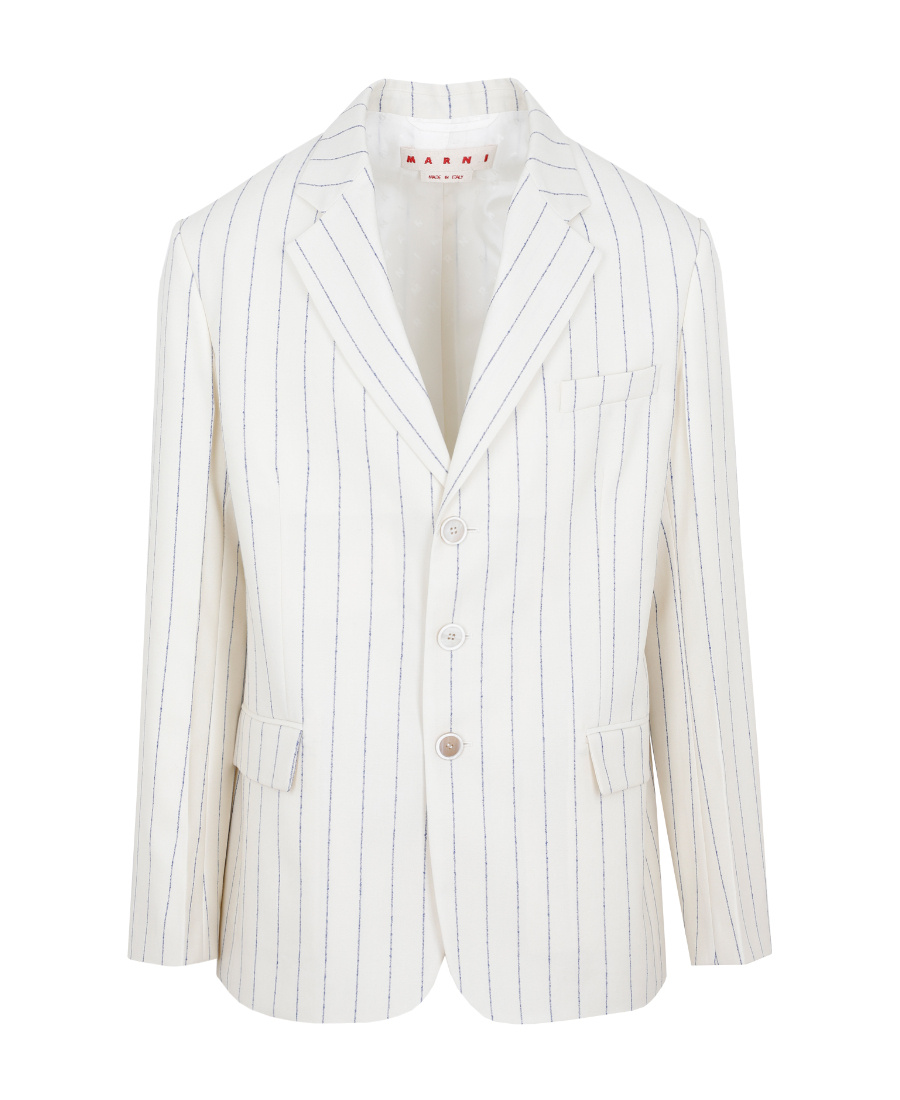 Marni Notched Lapels Striped Blazer In White