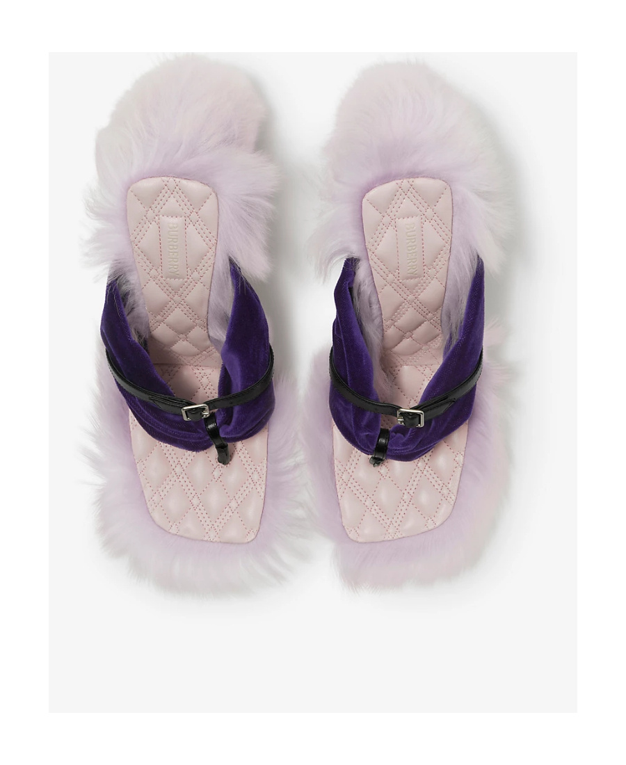 Burberry Fox Velvet Shearling Stiletto Slide Sandals In Black
