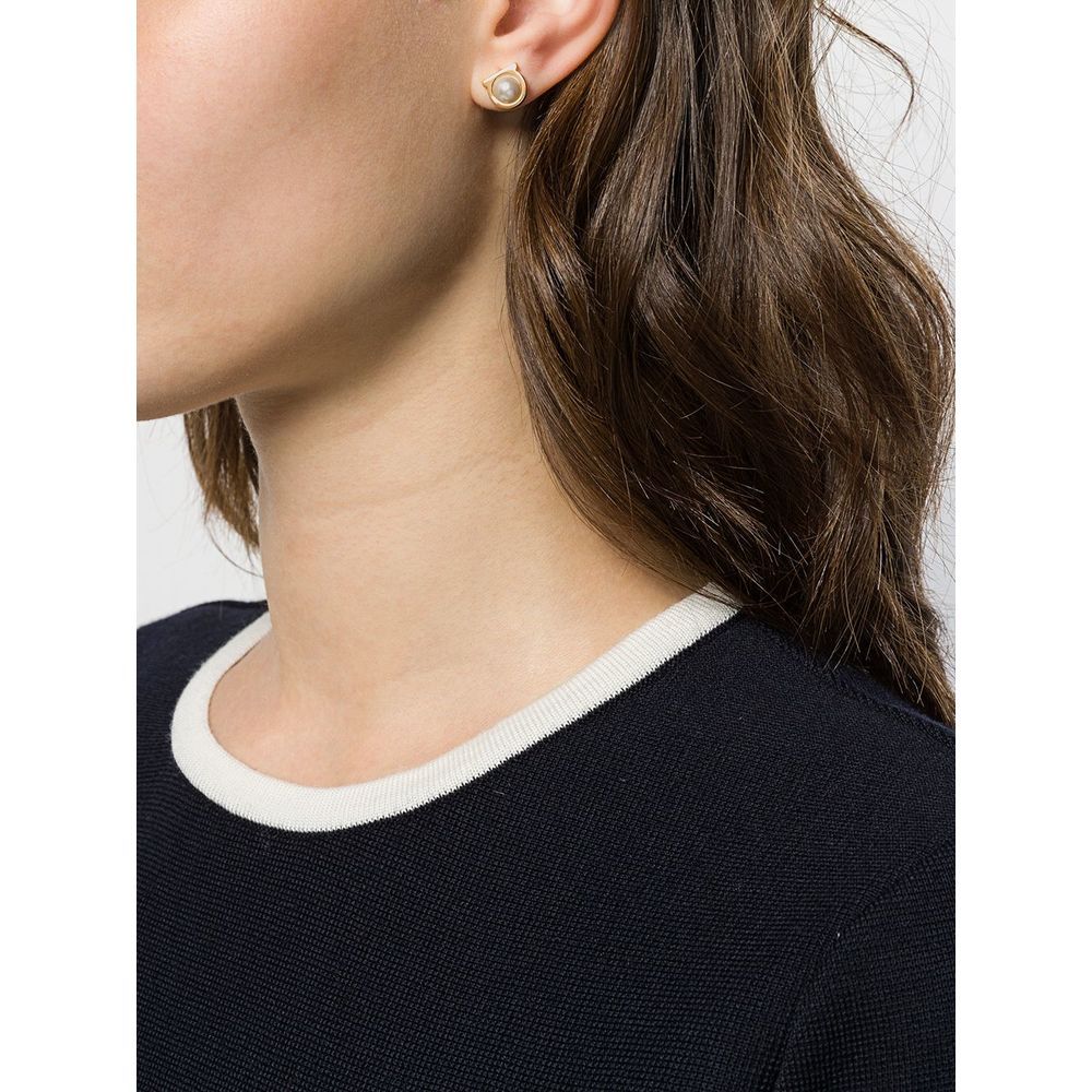 Ferragamo Gold Gancini Pearl Earrings In Yellow