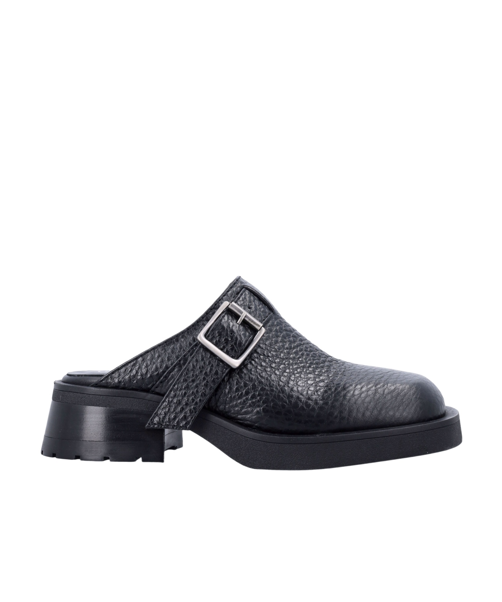 Miista Buckled Black Mules With Textured Upper In Black