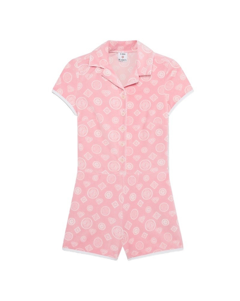 Casablanca Pink Velour Monogram Playsuit
