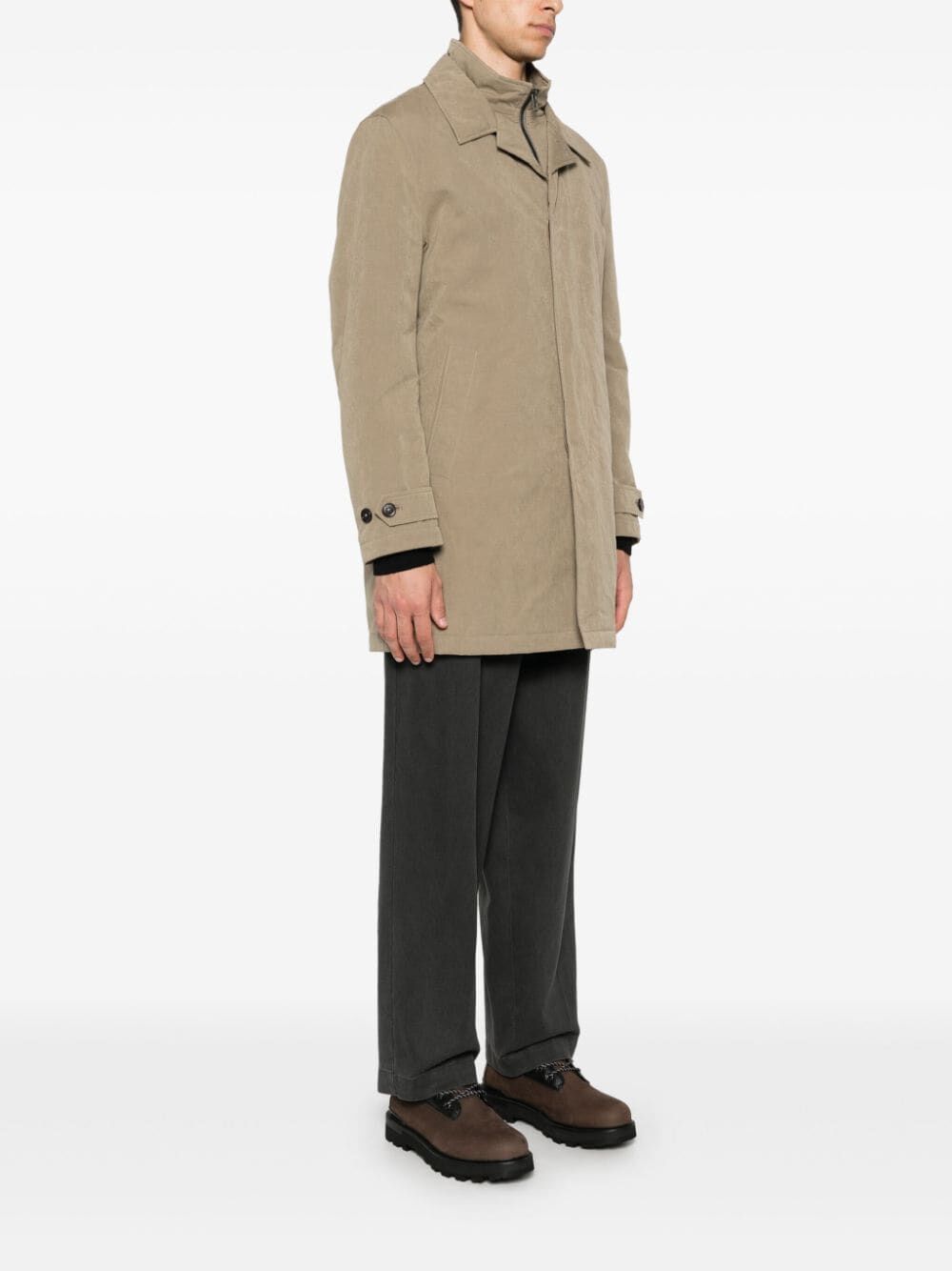 Fay Morning Coat With Belted Cuffs And High Neck In Nude