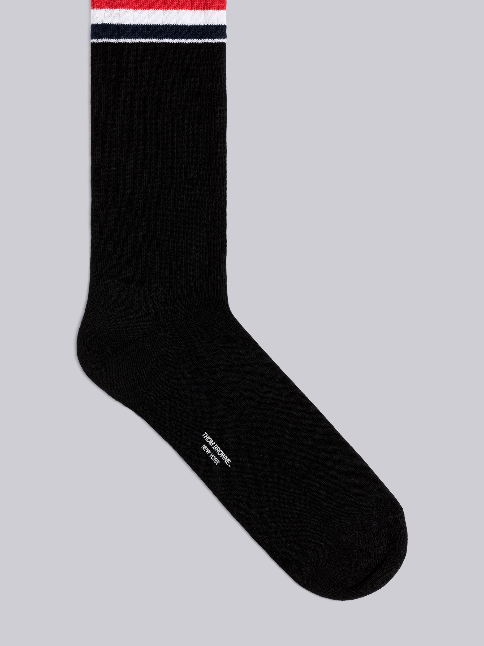 Shop Thom Browne Stripe-detail Mid-calf Socks In Black