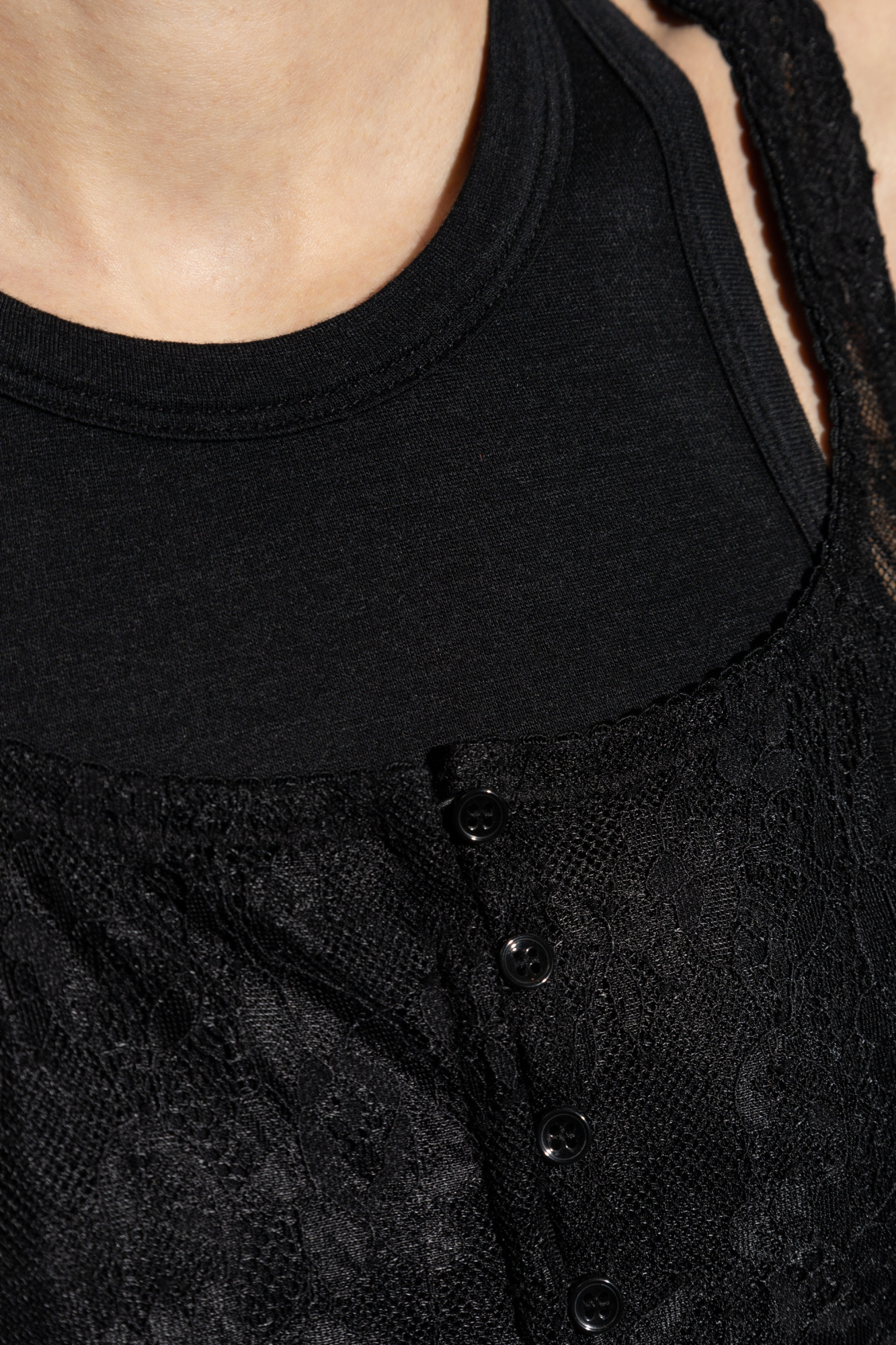 Attico Lace-detailed Crewneck Bodysuit In Black