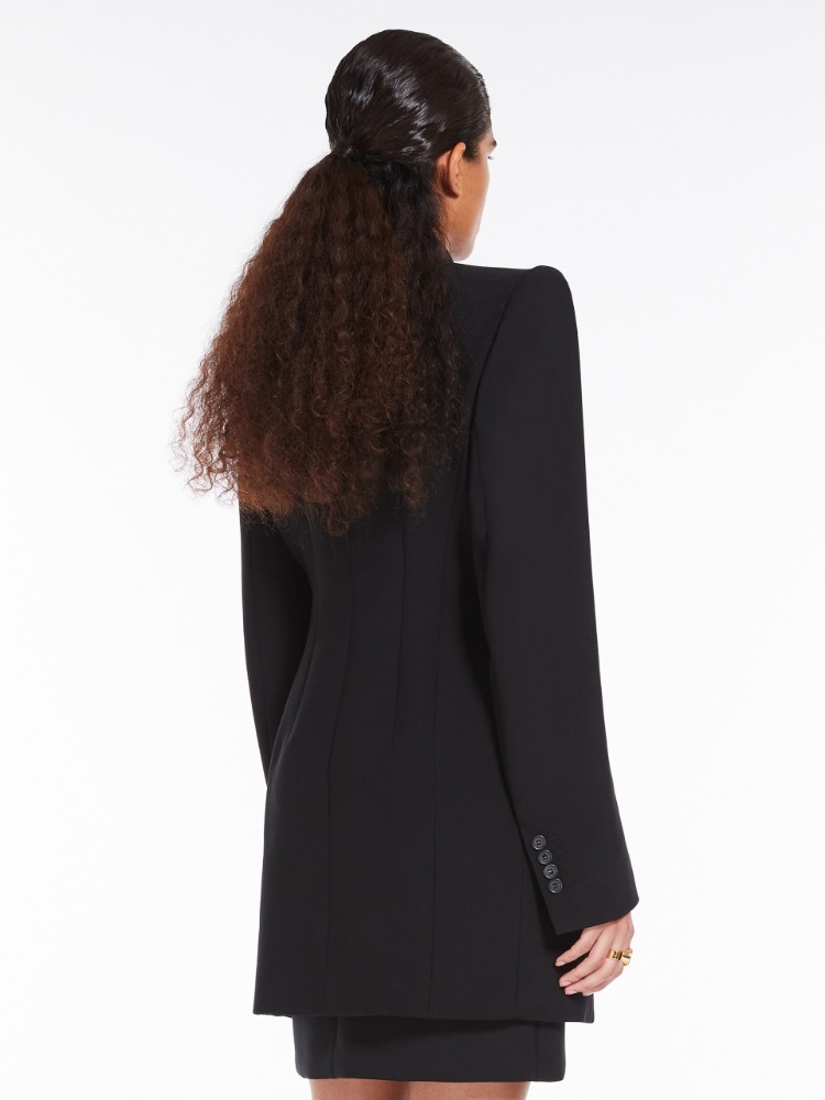 Sportmax Black Slim Double-breasted Jacket Wth Rhinestone Detail In Stretch Polyamide Woman In Black