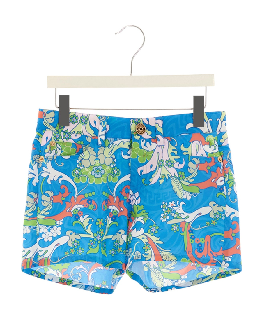 Versace Baroque-pattern Print Shorts In Blue