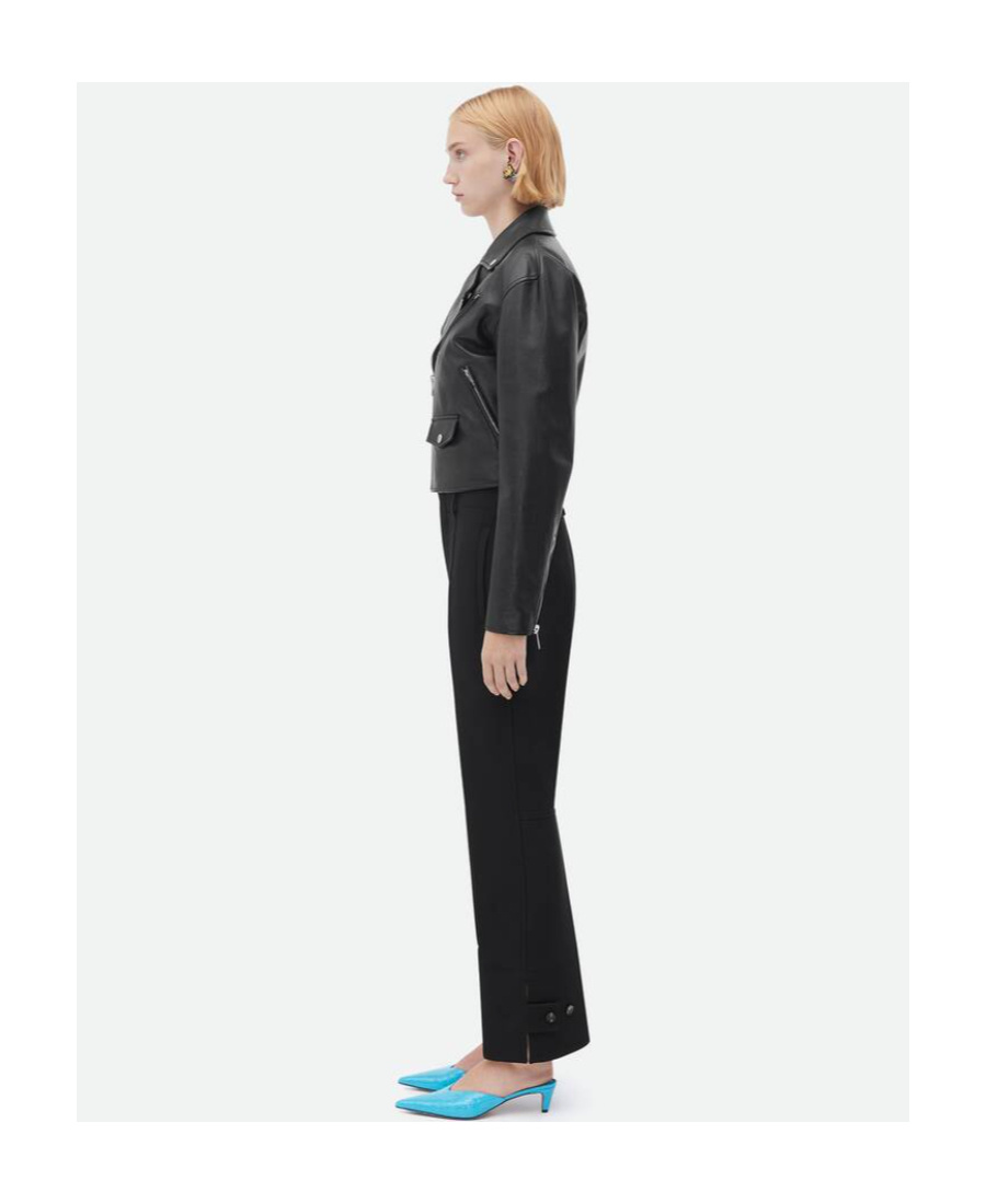 Bottega Veneta Logo Locomotive Leather Jacket In Black