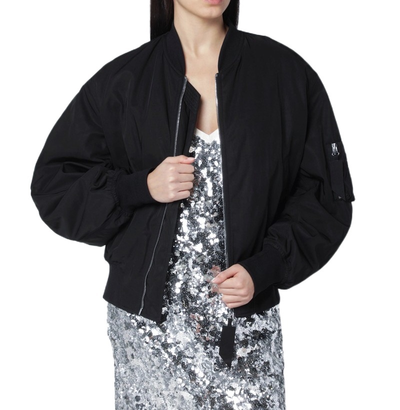 Attico Zip Bomber Jacket In Black