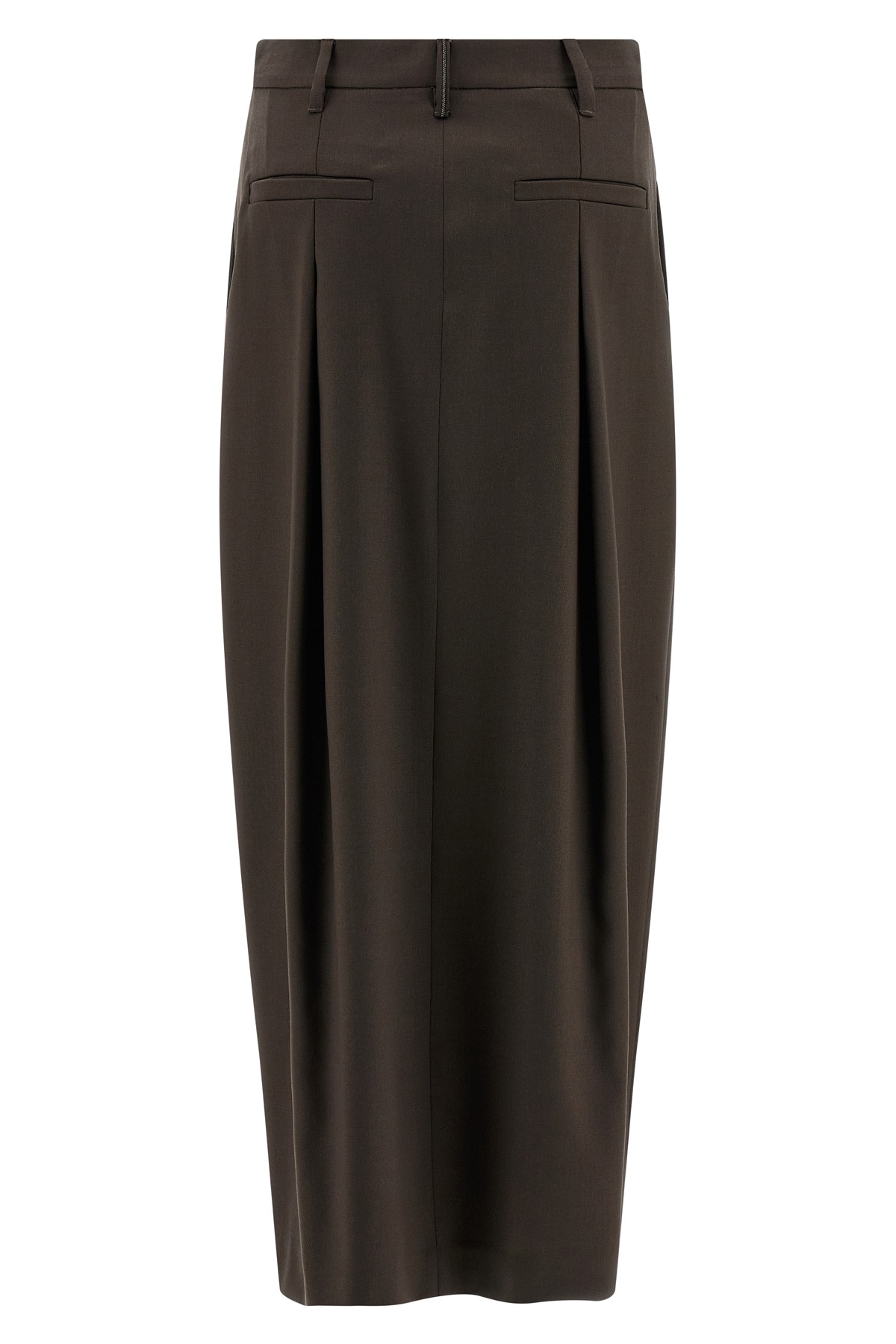 Brunello Cucinelli Curved Design Skirt With Pleats And Pockets In Brown