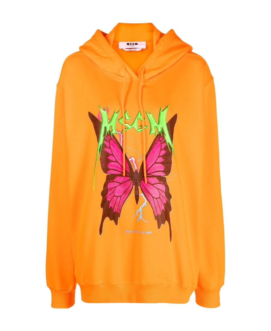 Msgm Graphic-print Cotton Hoodie In Orange