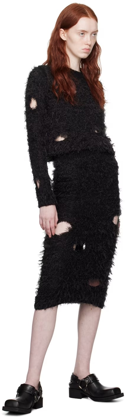 Acne Studios Hollowed-out Imitation Old Half-length Skirt In Black