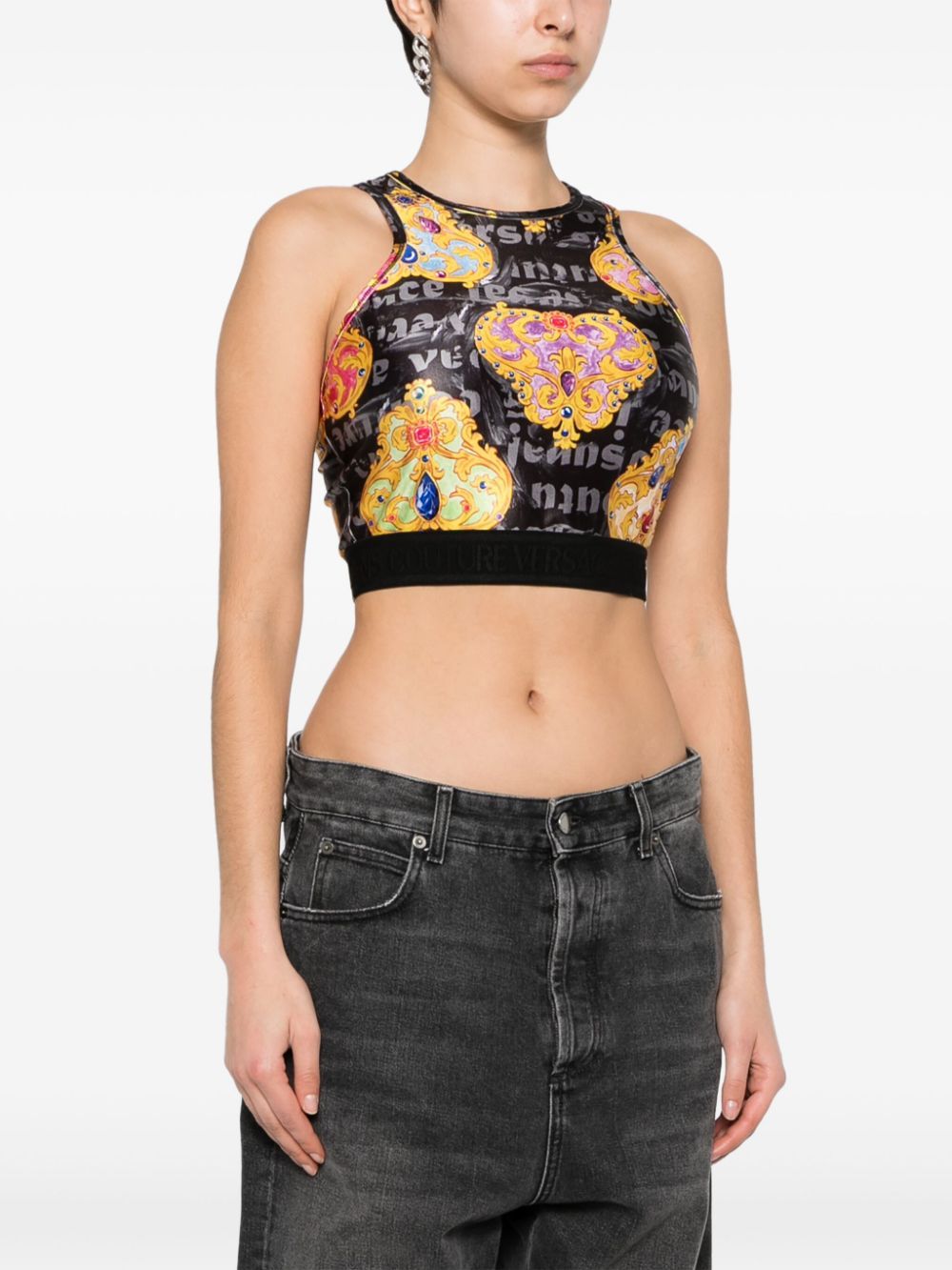 Versace Jeans Printed Cropped Top In Multicolor