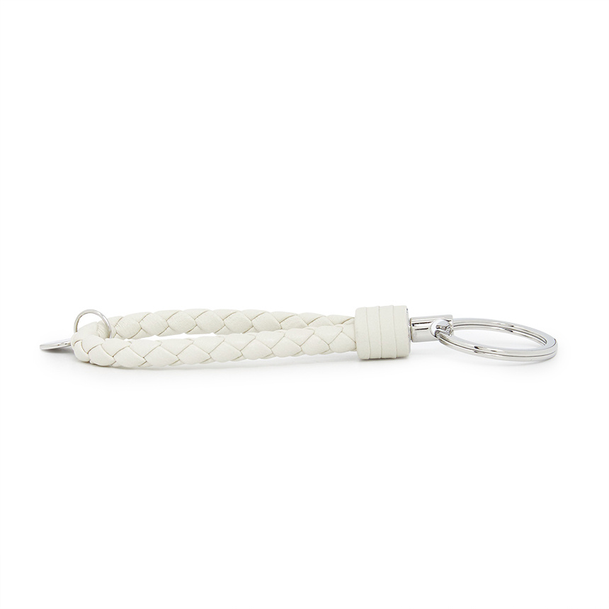 Bottega Veneta Woven Design Key Chain In White