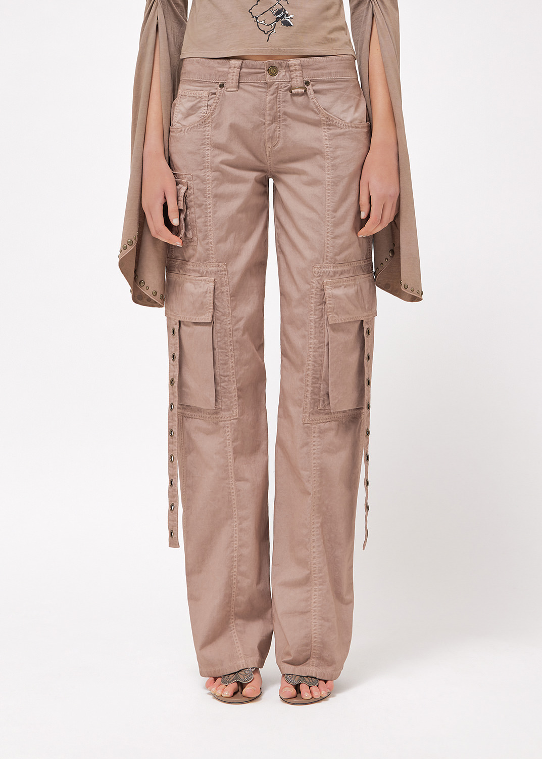 Blumarine Ruffled-trim Wide-leg Trousers In Nude
