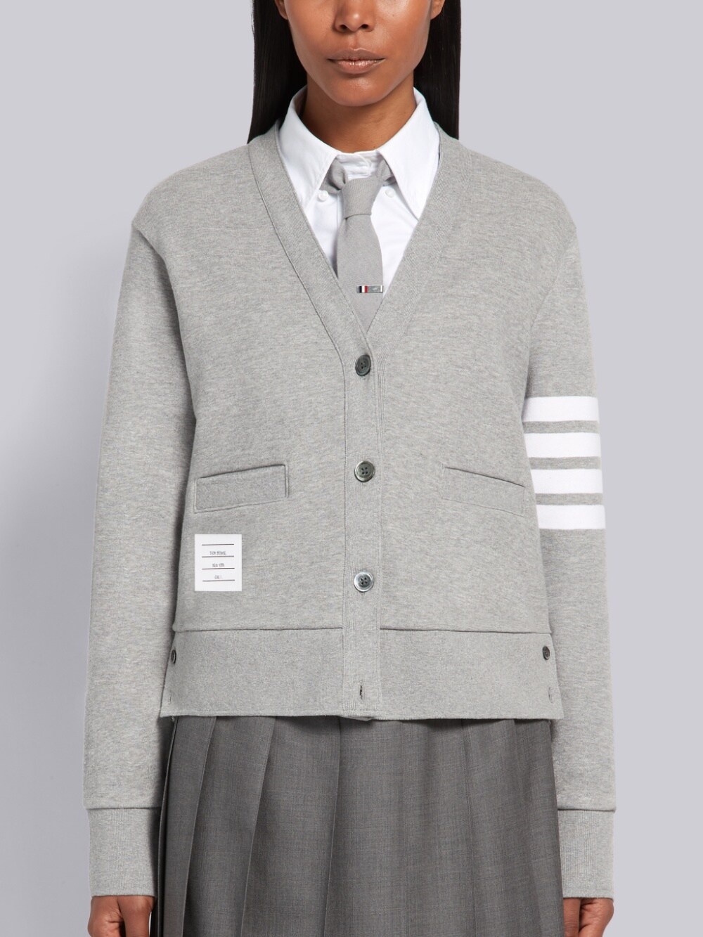 Thom Browne 4-bar Stripe Cardigan In Gray