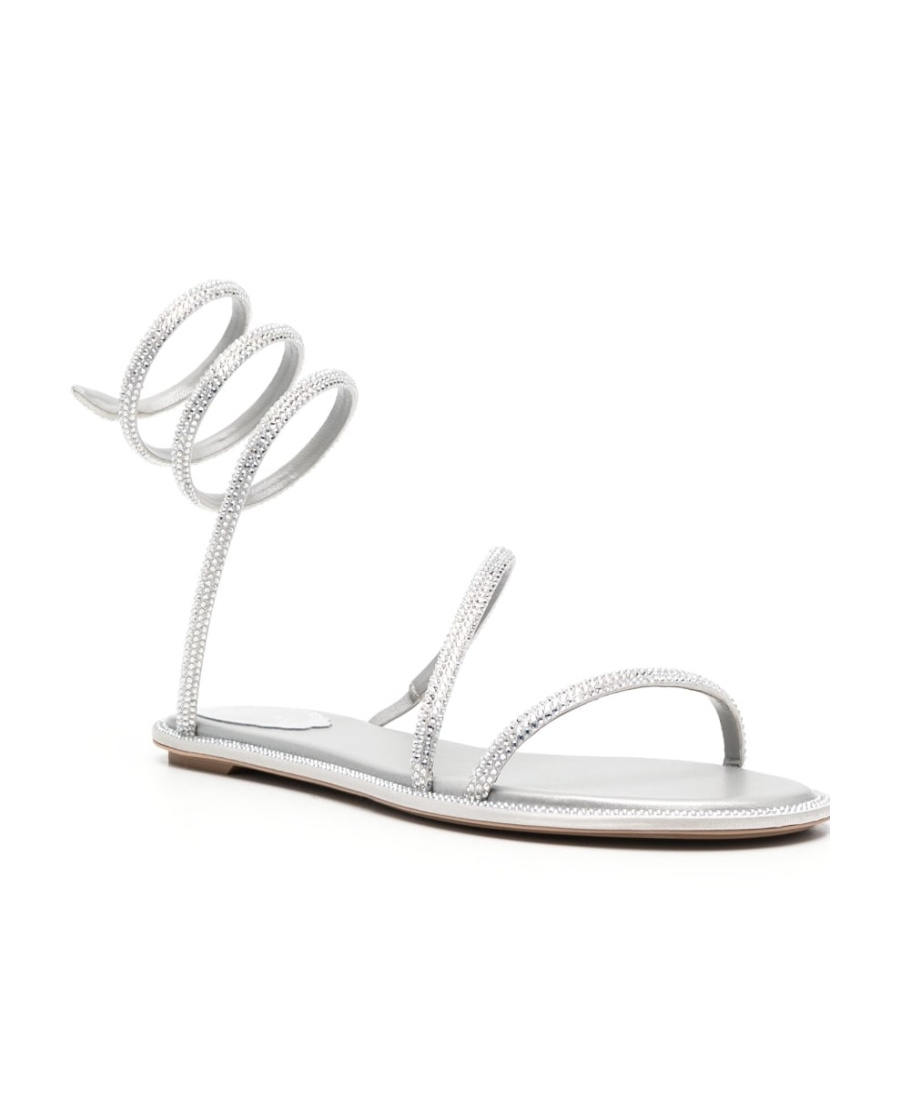 René Caovilla Crystal-embellished Flat Sandals In White