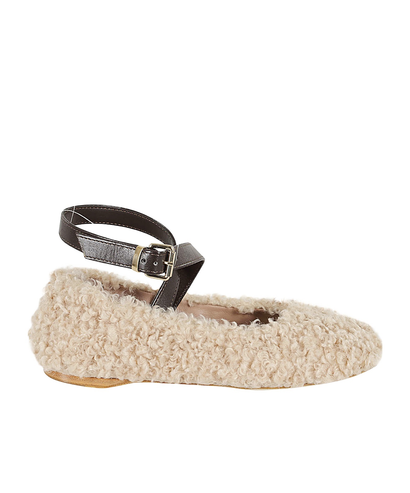 Semicouture Semi Couture Ivory Ballet Flats With Faux Fur Textures In Nude