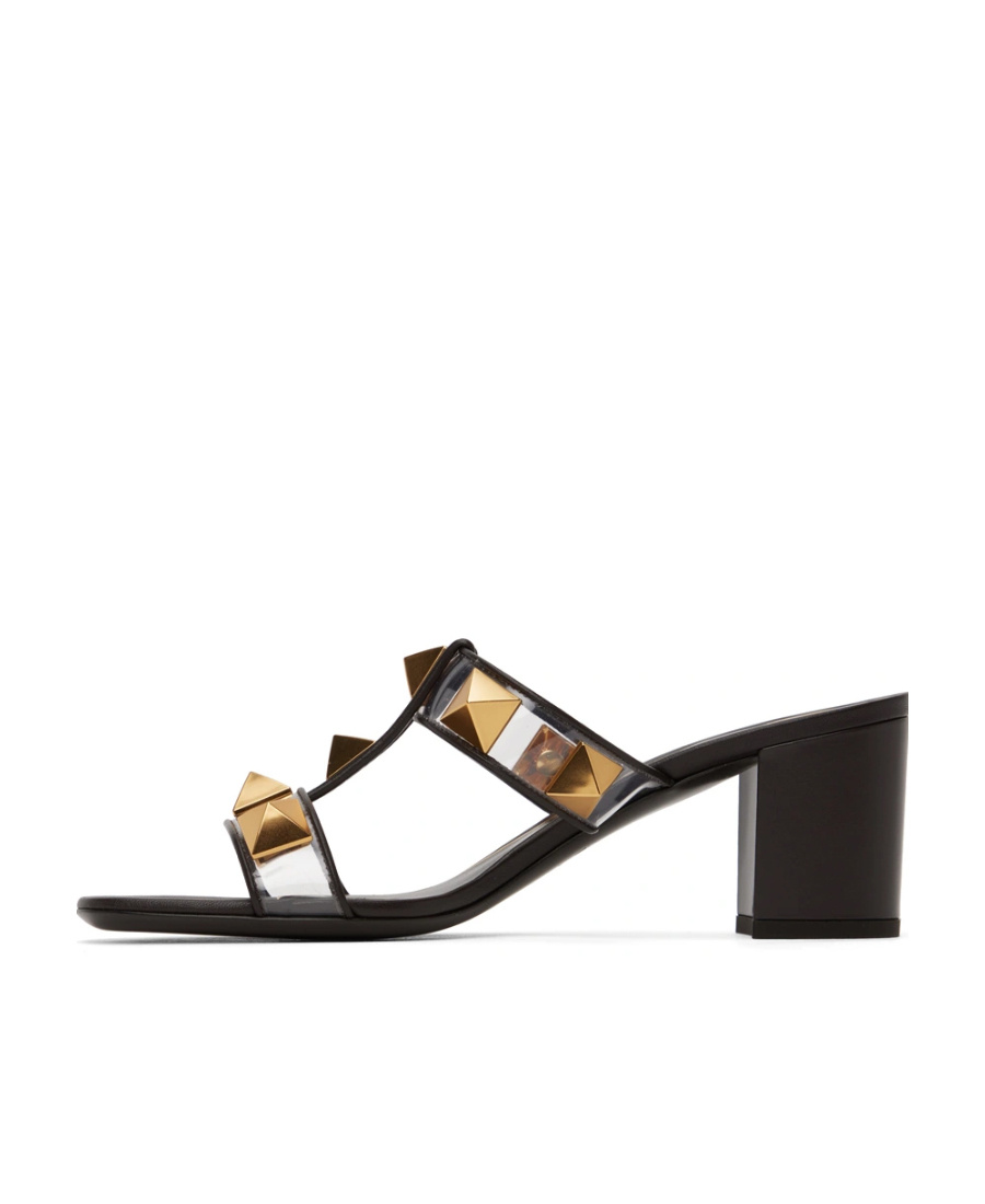 Valentino Brown Roman Stud Sandals In Black