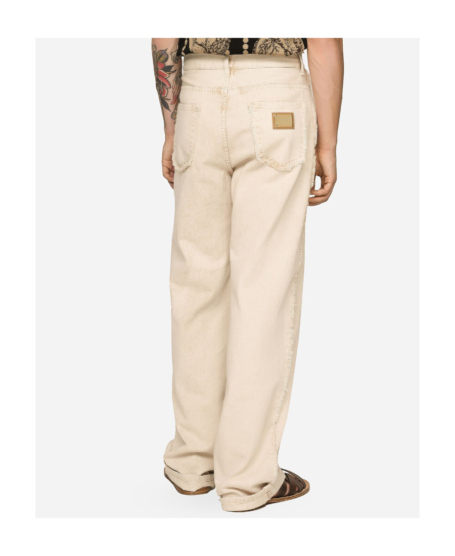 Dolce & Gabbana Frayed-trim Loose-fit Jeans In Nude