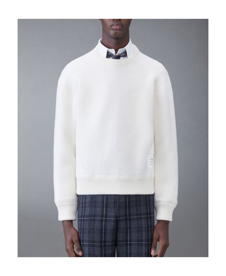 Thom Browne Logo-patch Crew Neck Jumper In White