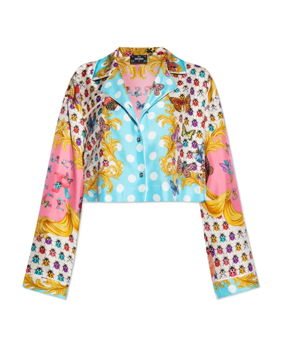 Versace La Vacanza Cialda Baroque Holiday Butterflies-print Twill Crop Pajama Shirt In Multicolor