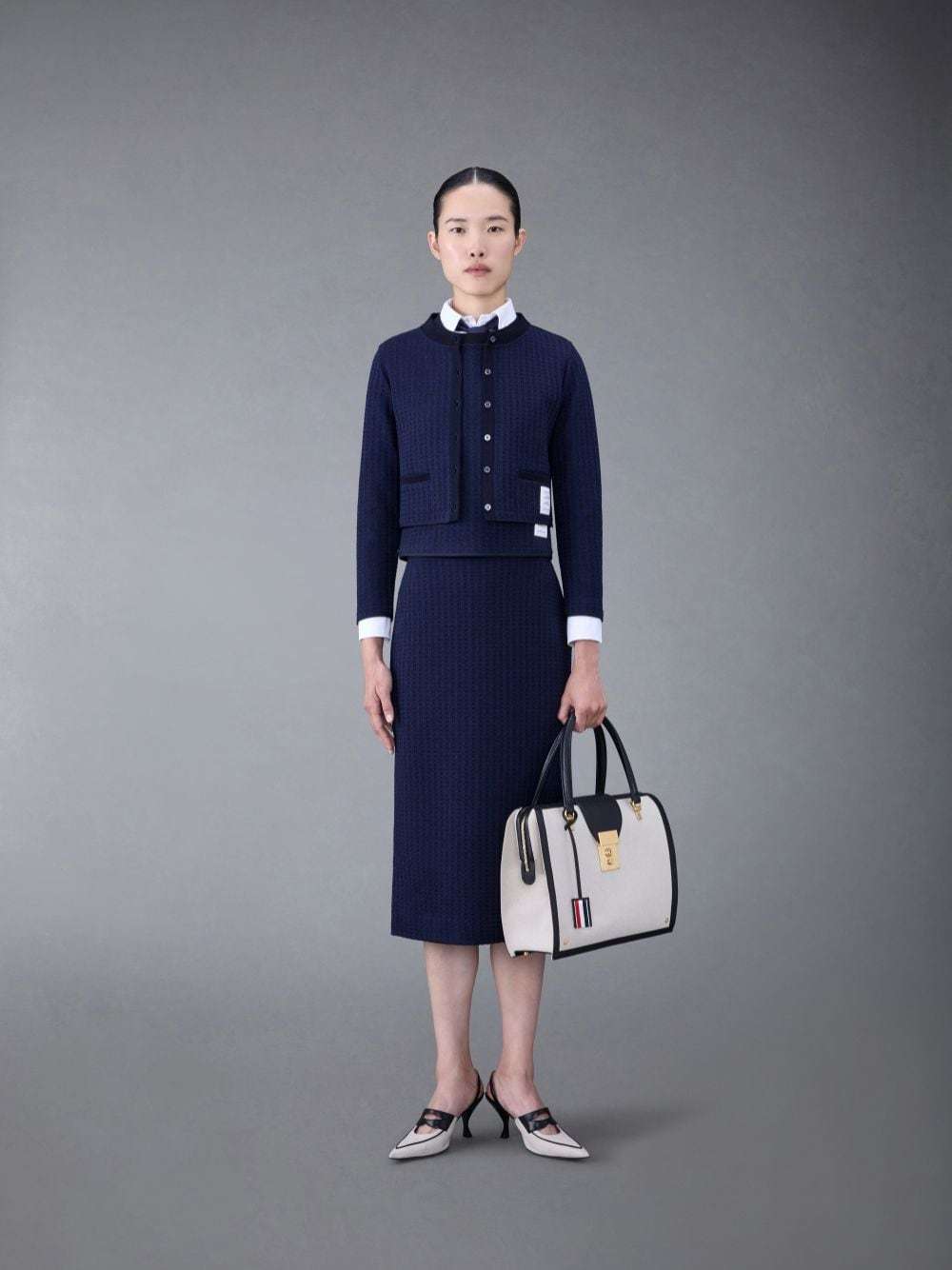Thom Browne Logo-patch Jacquard Top In Blue