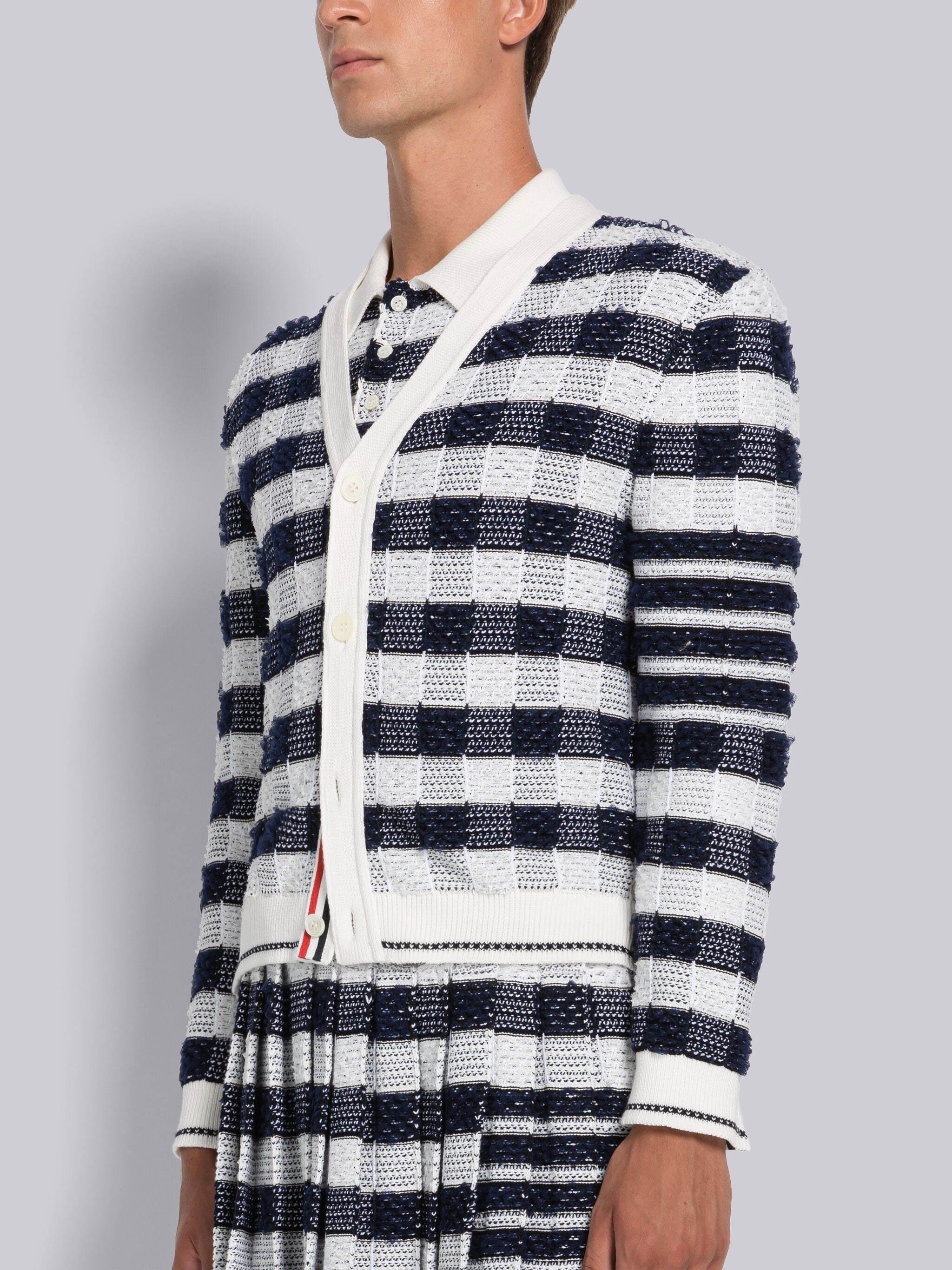 Thom Browne 4-bar Stripe Gingham-check Cardigan In White