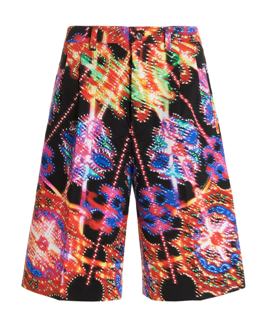 Dolce & Gabbana Multicolor Bermuda Shorts With All-over Hawaiian Print And Drawstrig In Silk Man In Multicolor