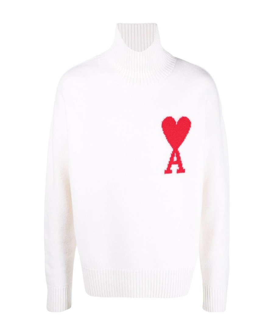 Ami Alexandre Mattiussi Ami De Coeur Roll-neck Wool Jumper In White