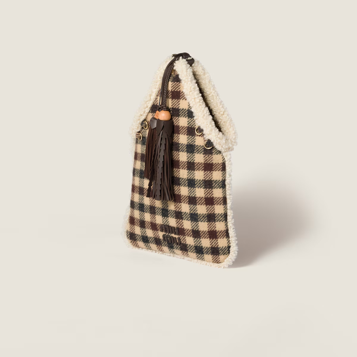 Miu Miu Checkered Fabric Handbag Dual Handles In Multi