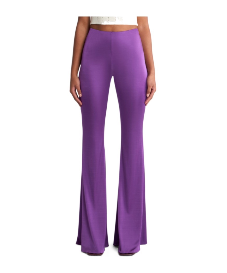 Shop Etro Glossy Jersey Flared Trousers In Purple