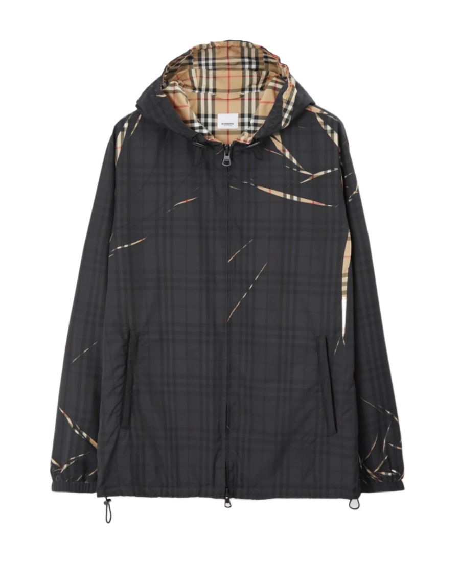 Burberry Zip-front Sliced Check Windbreaker Jacket In Black