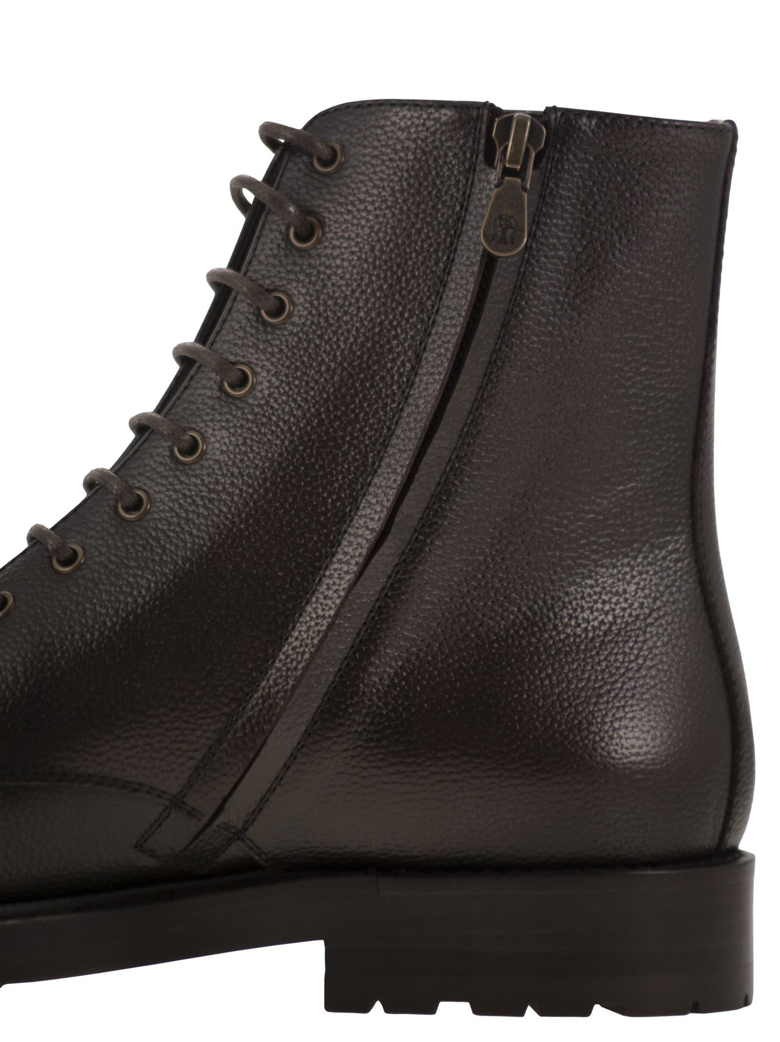 Brunello Cucinelli Pedula Full-grain Leather Boots In Burgundy