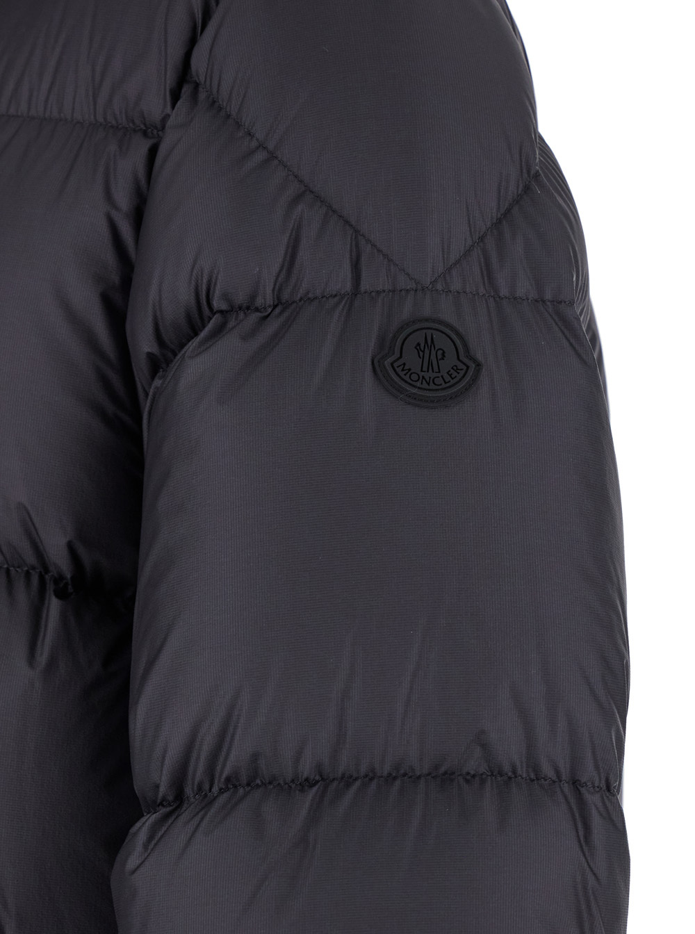 Moncler Long Black Down Jacket With Detachable Hood In Tech Fabric Man In Blue