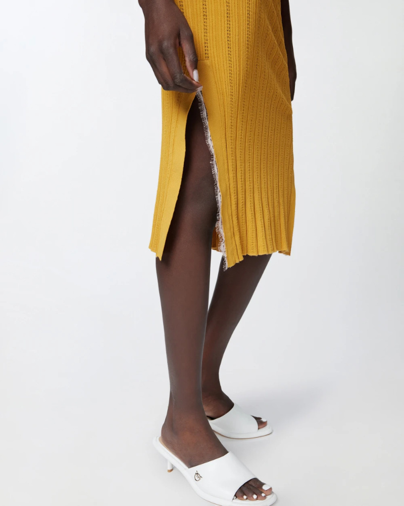 Pinko Knit Midi Dress With Openwork In Yellow