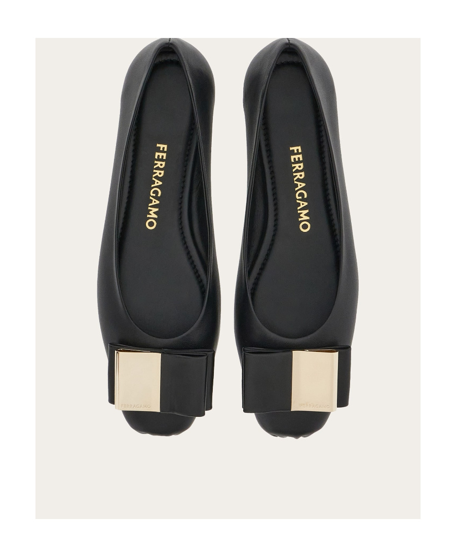 Ferragamo Vanna Vara Bow Ballet Flats In Calf Leather In Black