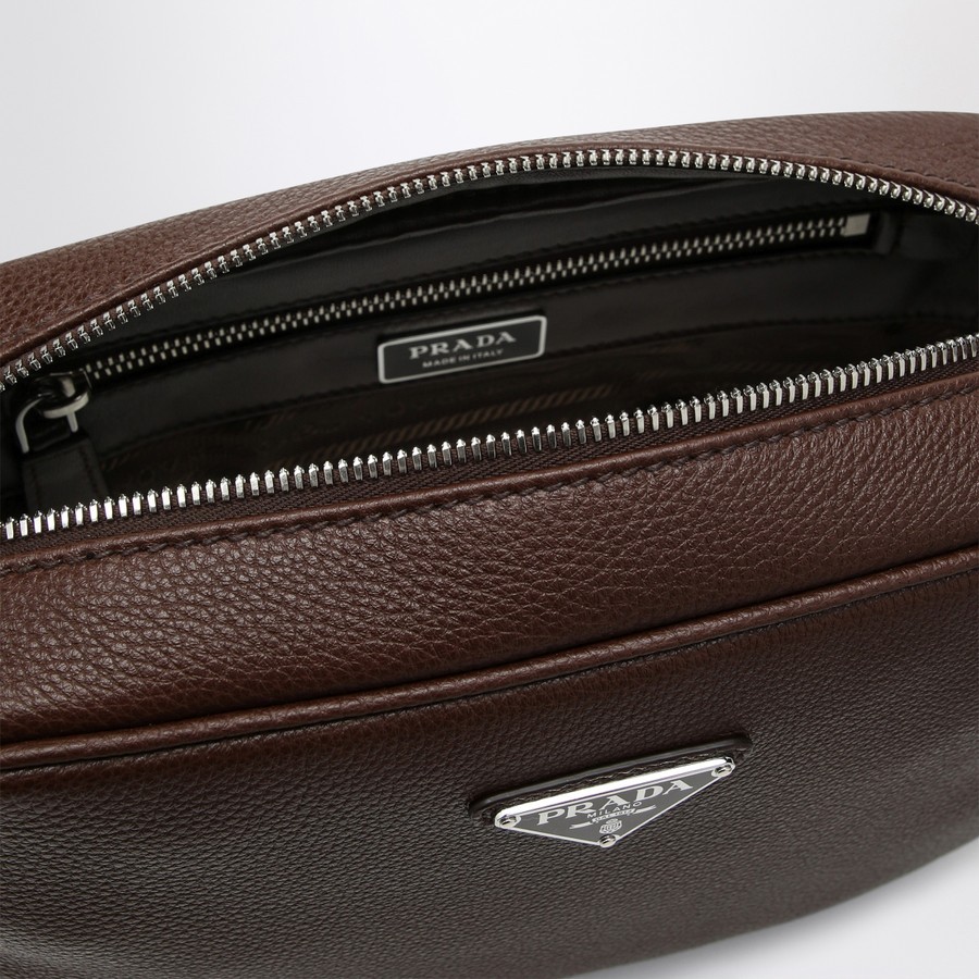 Prada Triangle Logo Leather Messenger Bag In Brown