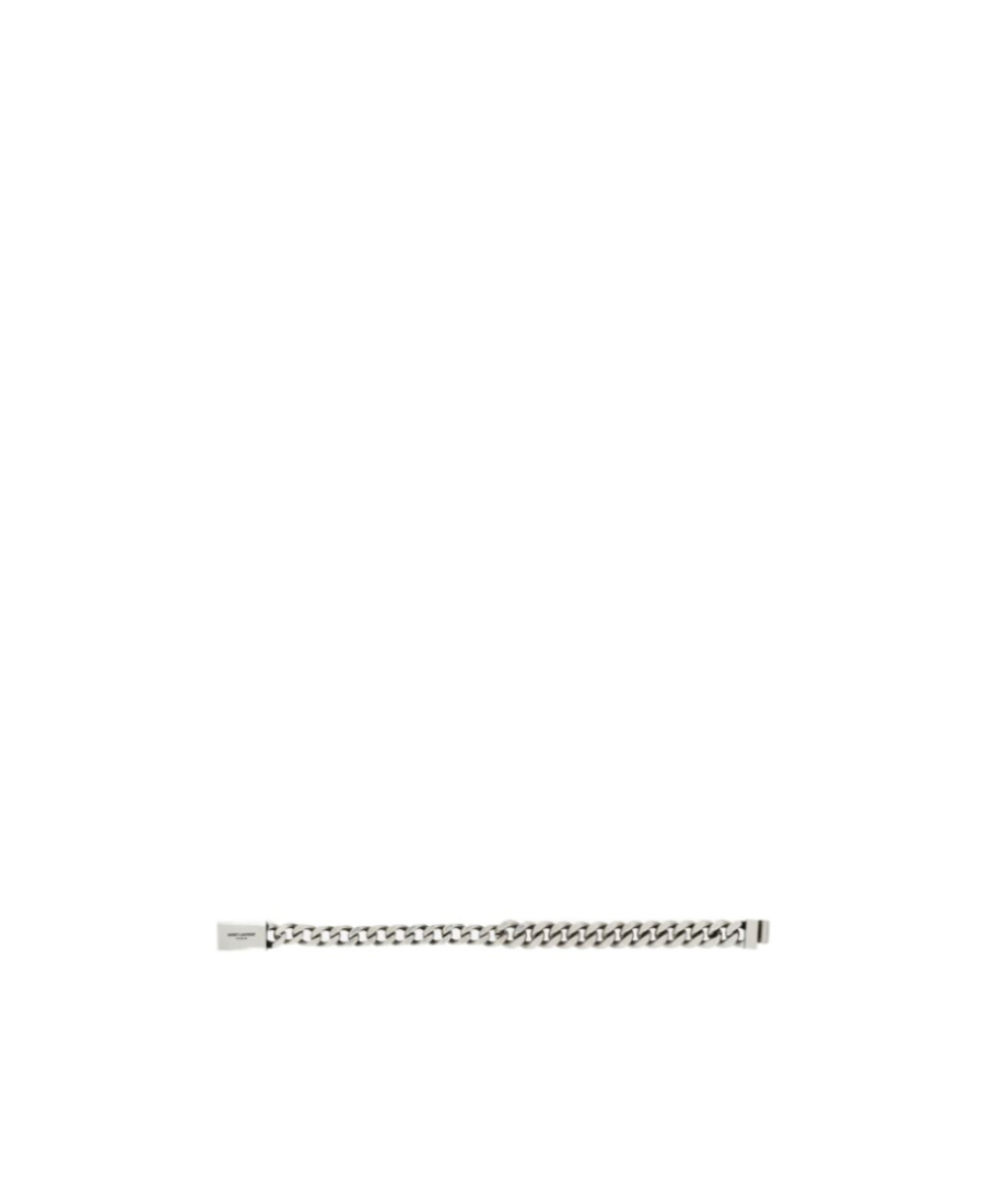 Saint Laurent Engraved-logo Chain-link Bracelet In White